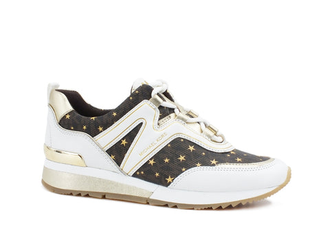 MICHEAL KORS Pippin Trainer Sneaker Star Optical White Brown 43R1PIFS2B