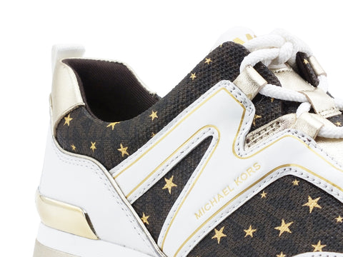 MICHEAL KORS Pippin Trainer Sneaker Star Optical White Brown 43R1PIFS2B