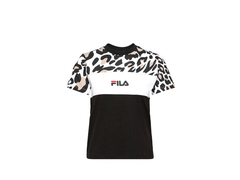 FILA Anokia AOP Blocked Tee T-Shirt Bold Leopard Black White 688789