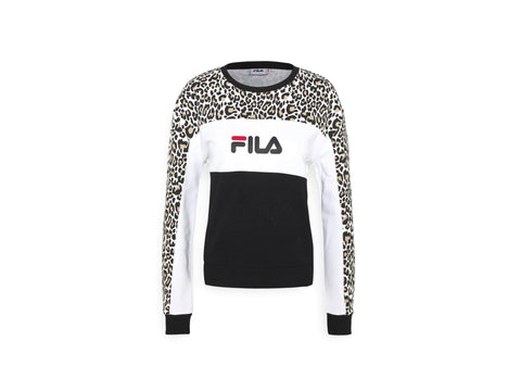 FILA Amina AOP Blocked Crew Sweat Felpa Donna Bold Leopard Black White 688781