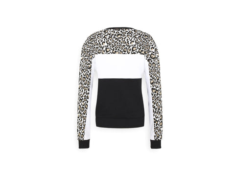 FILA Amina AOP Blocked Crew Sweat Felpa Donna Bold Leopard Black White 688781