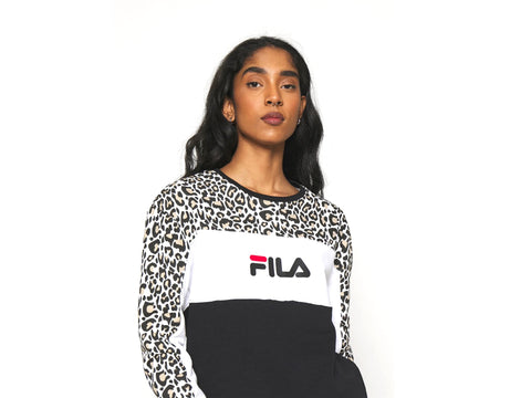 FILA Amina AOP Blocked Crew Sweat Felpa Donna Bold Leopard Black White 688781