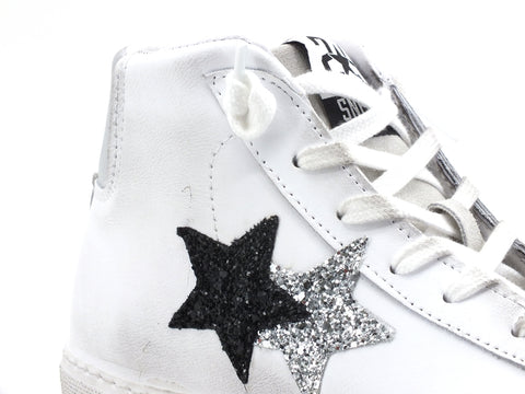 2STAR Sneaker High Tricolor Sneaker Donna White Nero Argento 2SD2941