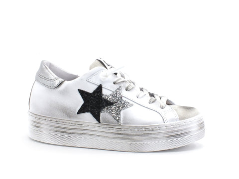 2STAR Sneaker HS Donna Platform Glitter Bianco Ghiaccio Nero 2SD2853