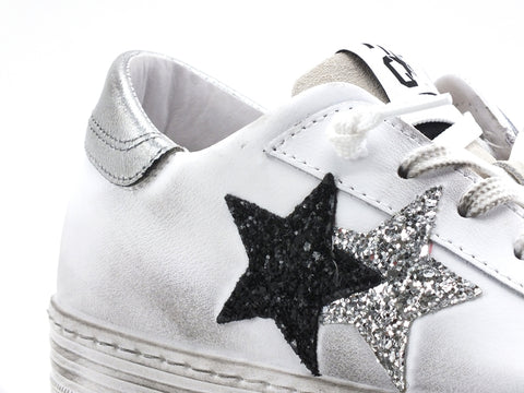 2STAR Sneaker HS Donna Platform Glitter Bianco Ghiaccio Nero 2SD2853
