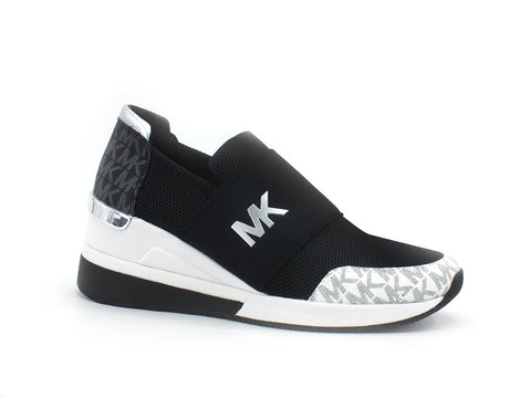 MICHAEL KORS Felix Trainer Sneaker Elastic Logo Black White 43S1FXFS1D