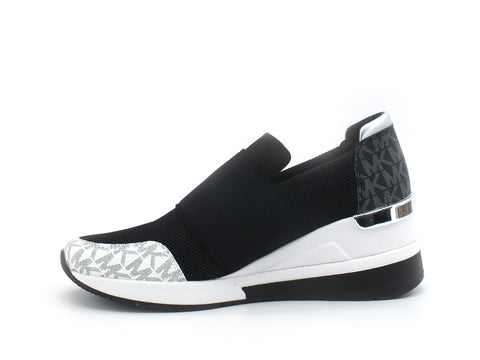 MICHAEL KORS Felix Trainer Sneaker Elastic Logo Black White 43S1FXFS1D