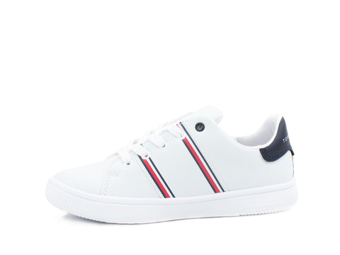 TOMMY HILFIGER Sneaker Bambino Lacci Logo Bande White Blu T3B4-31085