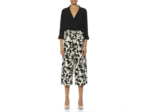 KORALLINE Pantaloni Palazzo Floreale Donna Bianco Nero 115