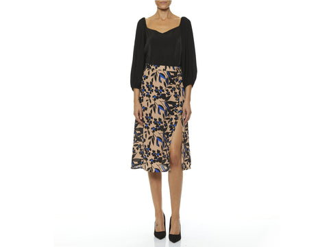 KORALLINE Gonna Lunga Longuette Floreale Bottoni Biscotto Nero Bluette 206