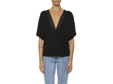 KORALLINE T-Shirt M/C Scollo V Pizzo Nero 343