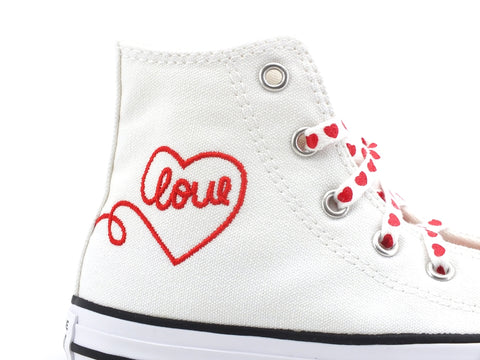 CONVERSE C.T. All Star Hi Sneaker Bambino Love Grey Vintage White Red 671125C