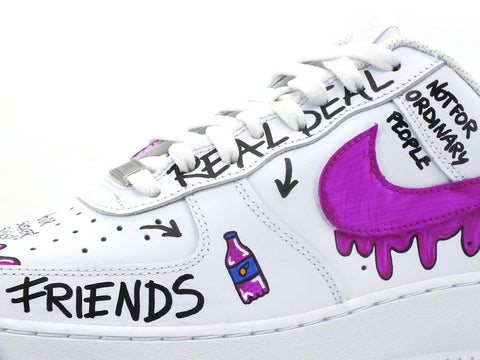 CUSTOM / Nike Air Force 1 Sneaker Donna AF1 Graffiti Style White Violet