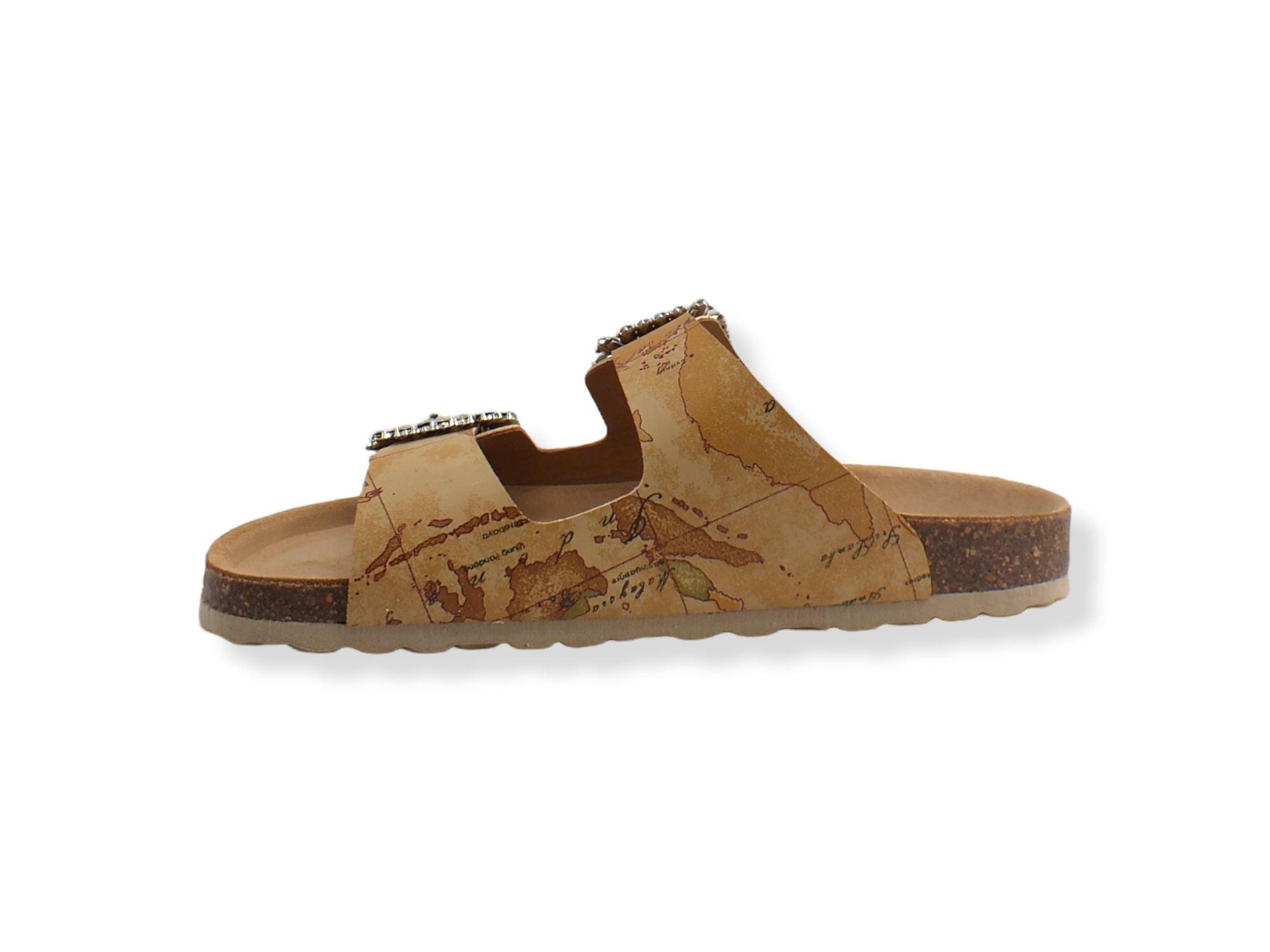 ALVIERO MARTINI 1° CLASSE Ciabatta Slipper Geo 2 Fibbie Pietre Beige Natural N0279-9750 - Sandrini Calzature e Abbigliamento