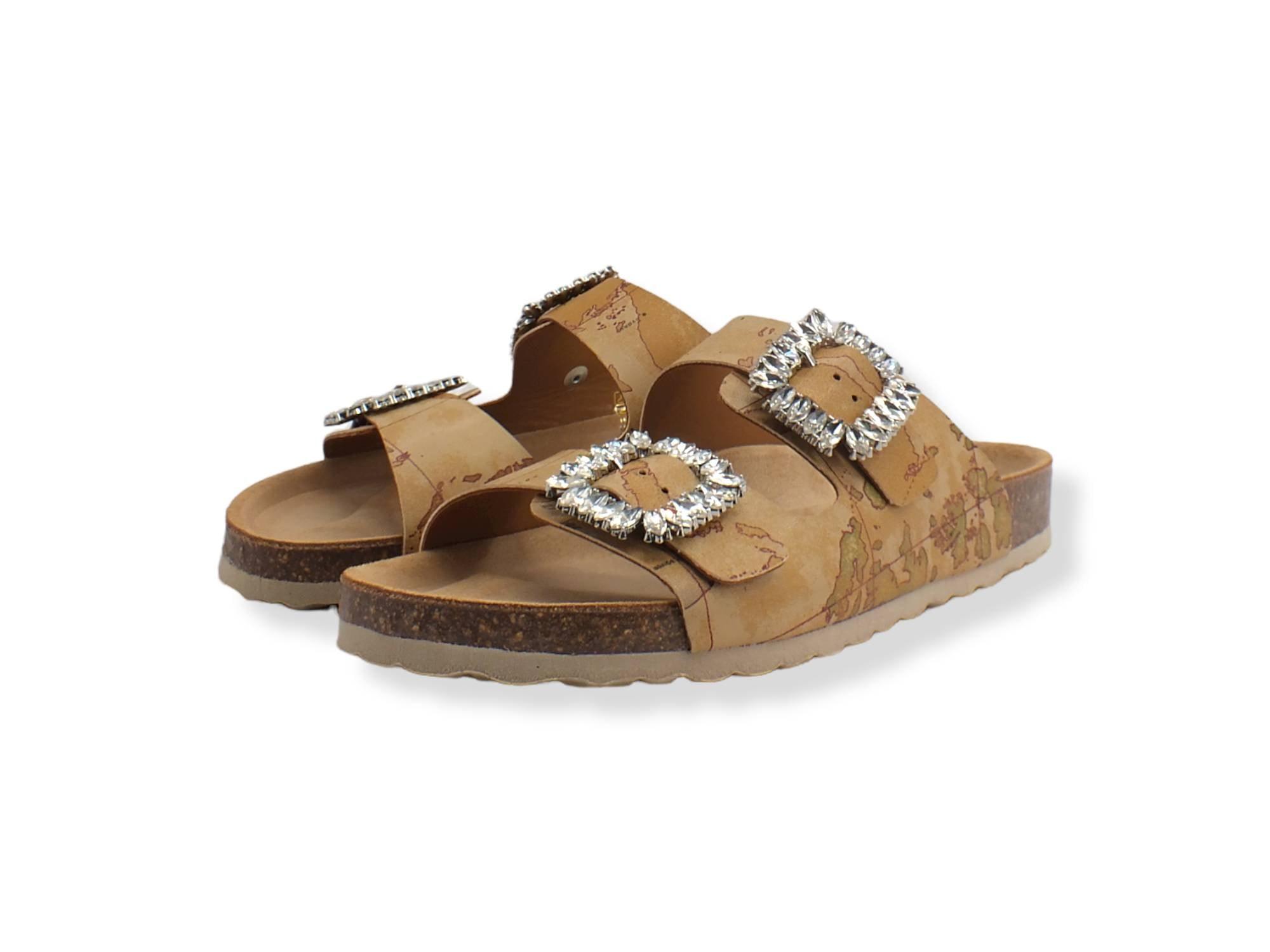 ALVIERO MARTINI 1° CLASSE Ciabatta Slipper Geo 2 Fibbie Pietre Beige Natural N0279-9750 - Sandrini Calzature e Abbigliamento