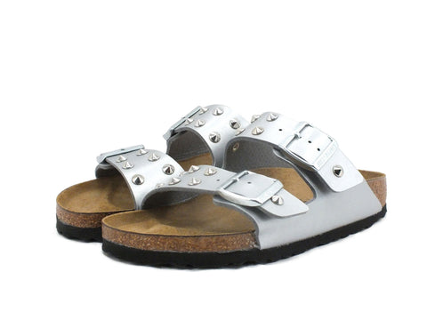 CUSTOM / BIRKENSTOCK Ciabatta Fibbia Borchie Silver Argento 1012283