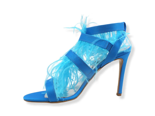 DIVINE FOLLIE Sandalo Tacco Alto Piume Bluette 103 - Sandrini Calzature e Abbigliamento