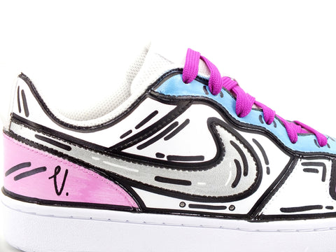 CUSTOM / NIKE Court Boroungh Low 2 GS Comics Sneaker White Purple Silver