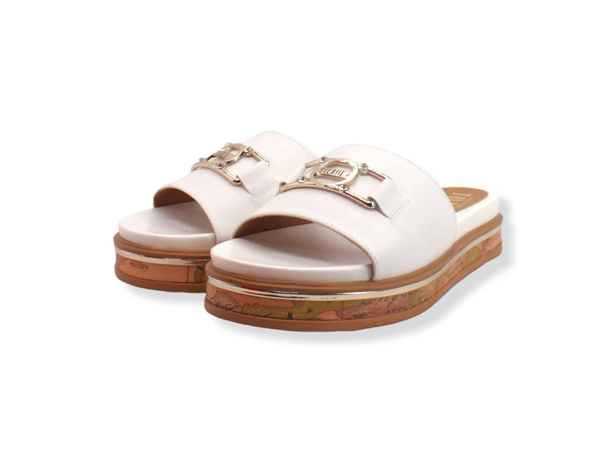 ALVIERO MARTINI 1° CLASSE Ciabatta Fascia Logo Gold White N1182-0326 - Sandrini Calzature e Abbigliamento