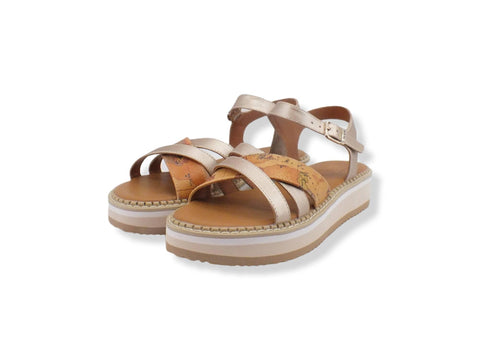 ALVIERO MARTINI 1° CLASSE Sandalo Listini Caviglia Gold Pink Geo Beige N1181-1372 - Sandrini Calzature e Abbigliamento