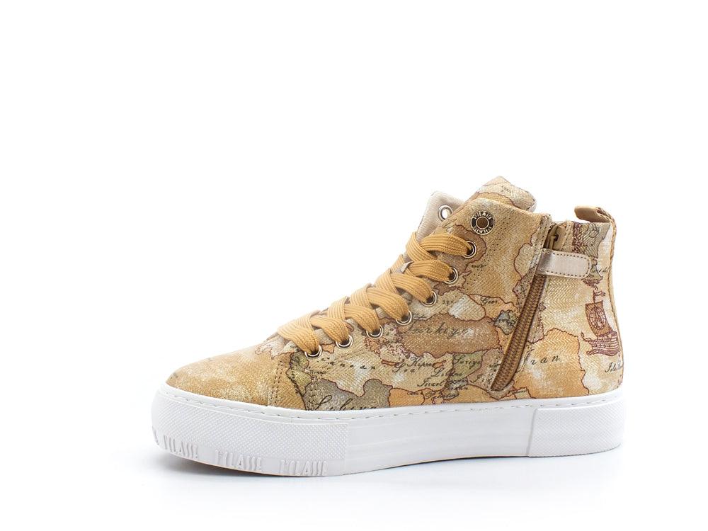 ALVIERO MARTINI 1° CLASSE Sneaker Mid Zip Beige Lamè Geo N1143-0034 - Sandrini Calzature e Abbigliamento