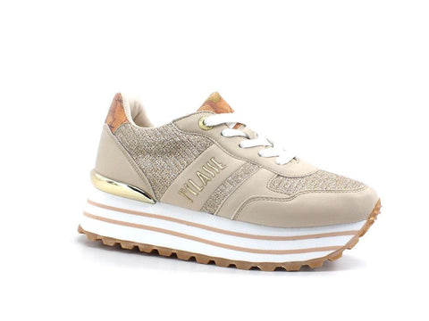 ALVIERO MARTINI 1° CLASSE Sneaker Platform Glitter Beige Geo N1170-0558 - Sandrini Calzature e Abbigliamento