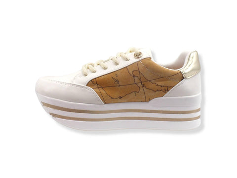 ALVIERO MARTINI 1° CLASSE Sneaker Running Platform Geo Retro Gold White N0274-430C - Sandrini Calzature e Abbigliamento