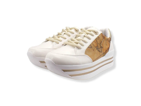 ALVIERO MARTINI 1° CLASSE Sneaker Running Platform Geo Retro Gold White N0274-430C - Sandrini Calzature e Abbigliamento