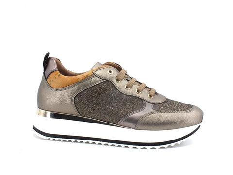 ALVIERO MARTINI 1A CLASSSE Sneaker Lurex Pelle Geo Taupe N1019-1131 - Sandrini Calzature e Abbigliamento