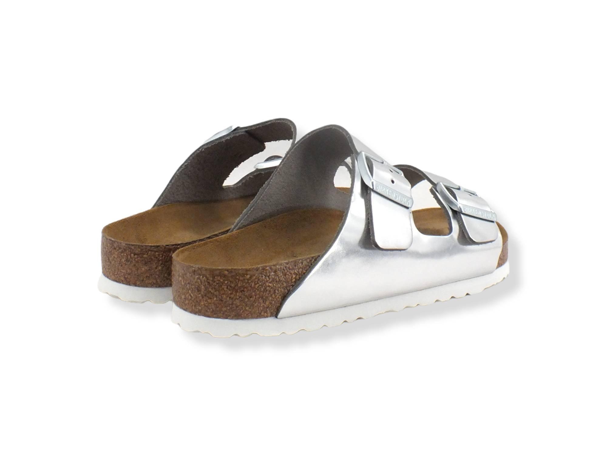 BIRKENSTOCK Arizona Ciabatta Fibbie Donna Metallic Silver 1005960 - Sandrini Calzature e Abbigliamento