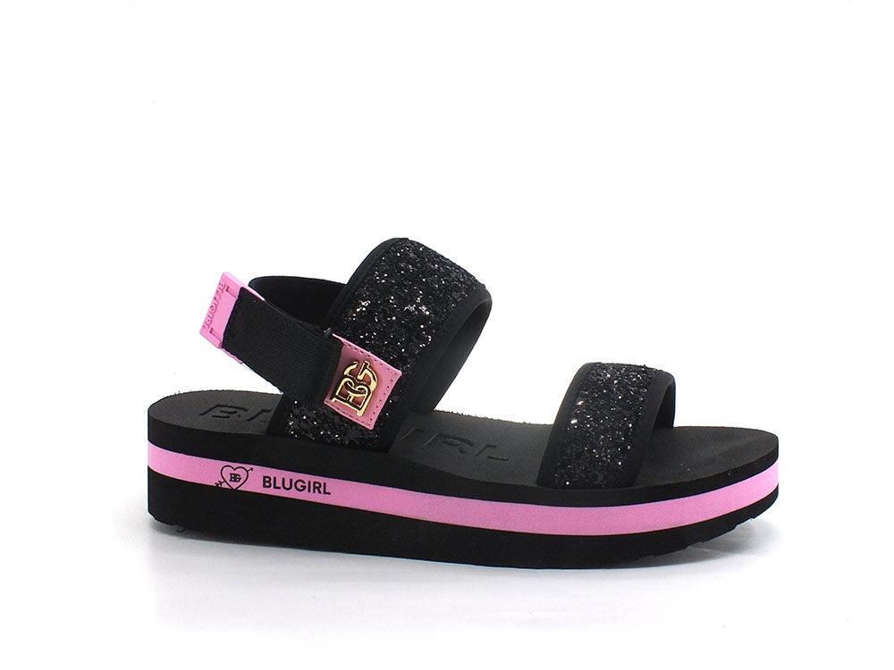 BLUGIRL Blumarine Lovely 03 Sandalo Glitter Black Pink Nero 6A2507TX241 - Sandrini Calzature e Abbigliamento