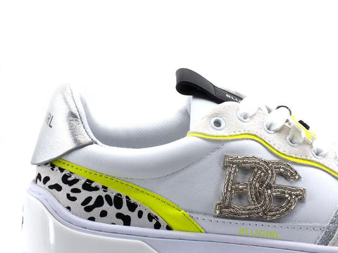 BLUGIRL Blumarine Wow 01 Sneaker Glitter Bianco Yellow Fluo 6A2509PX106 - Sandrini Calzature e Abbigliamento