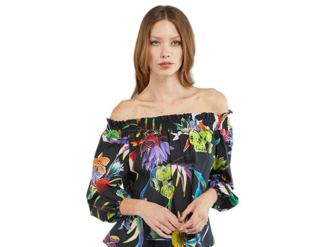 CAFENOIR Camicia Blusa Barchetta Floreale Fiore Haway Nero JC0022 - Sandrini Calzature e Abbigliamento