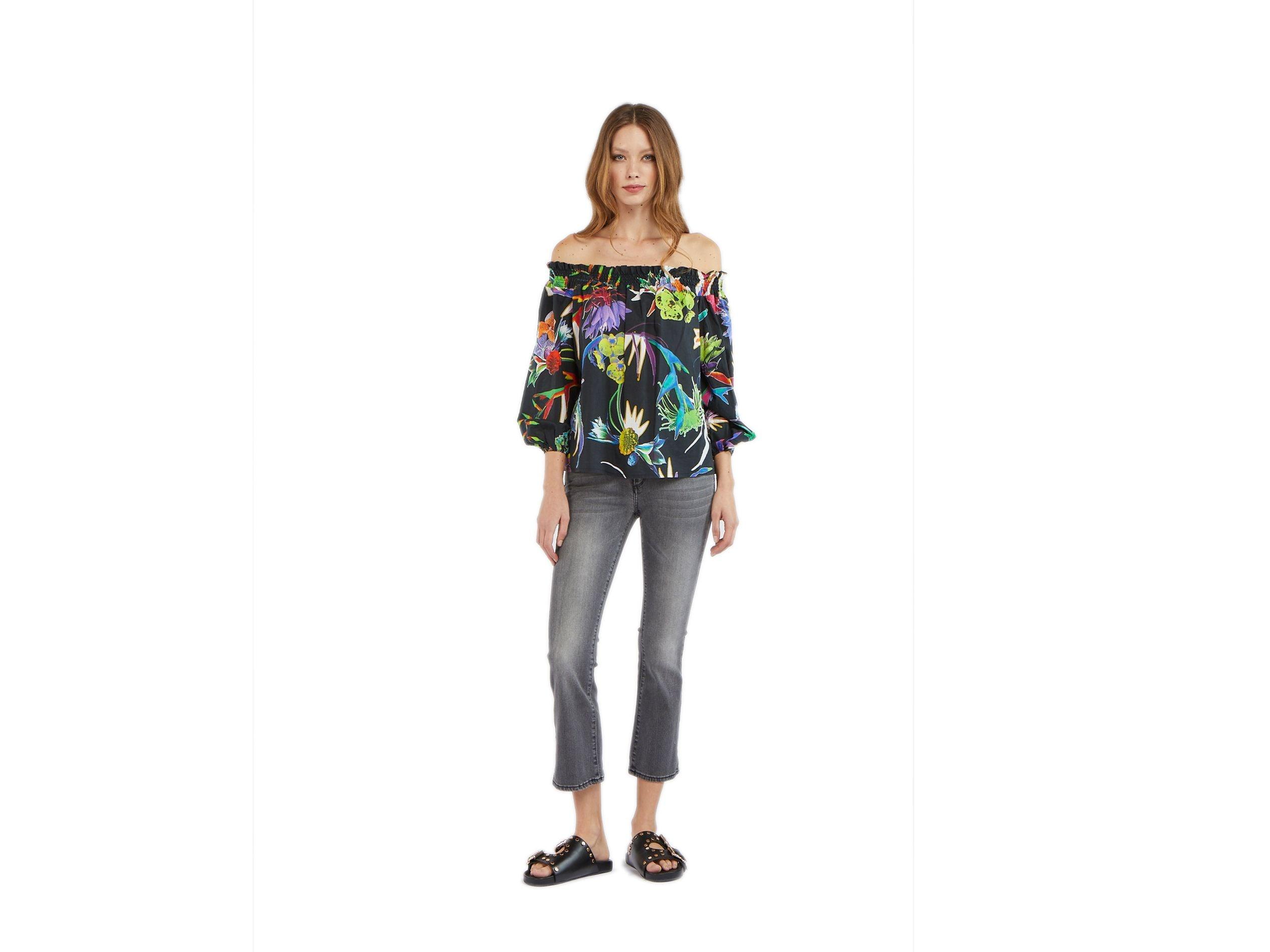 CAFENOIR Camicia Blusa Barchetta Floreale Fiore Haway Nero JC0022 - Sandrini Calzature e Abbigliamento