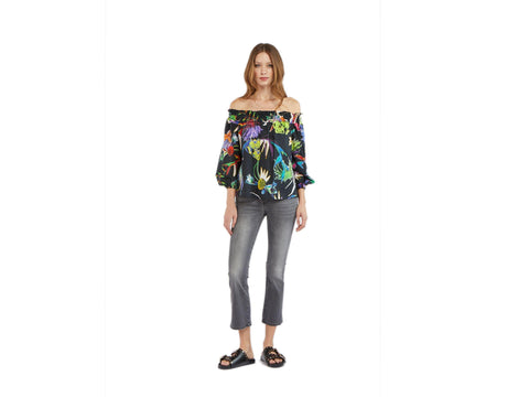 CAFENOIR Camicia Blusa Barchetta Floreale Fiore Haway Nero JC0022 - Sandrini Calzature e Abbigliamento