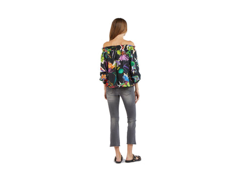 CAFENOIR Camicia Blusa Barchetta Floreale Fiore Haway Nero JC0022 - Sandrini Calzature e Abbigliamento