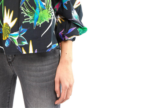 CAFENOIR Camicia Blusa Barchetta Floreale Fiore Haway Nero JC0022 - Sandrini Calzature e Abbigliamento
