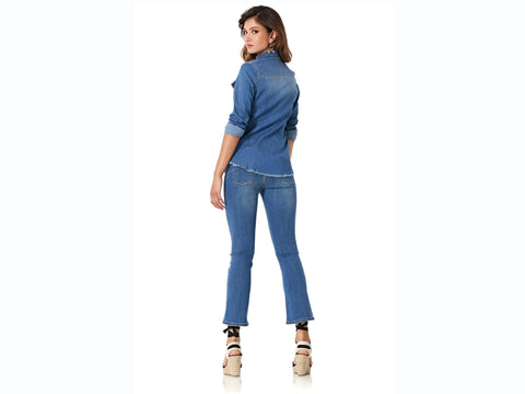 CAFENOIR Camicia Jeans Profili Borchie Blu Medio Chiaro JJ6260 - Sandrini Calzature e Abbigliamento