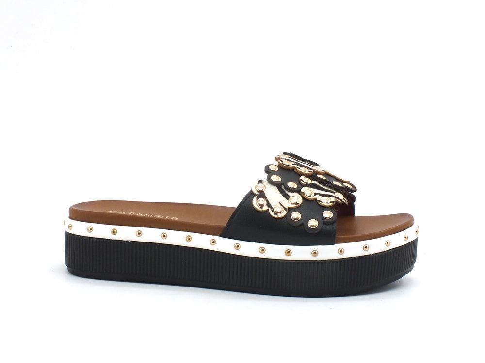 CAFENOIR Ciabatta Platform Borchie Nero Bianco GC9310 - Sandrini Calzature e Abbigliamento