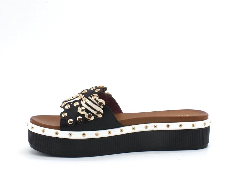 CAFENOIR Ciabatta Platform Borchie Nero Bianco GC9310 - Sandrini Calzature e Abbigliamento