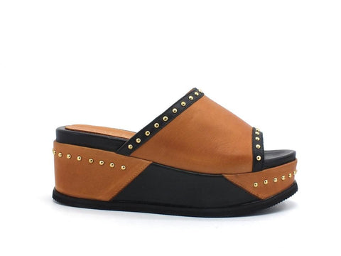 CAFENOIR Ciabatta Platform Fascia Borchie Cuoio HH1360 - Sandrini Calzature e Abbigliamento