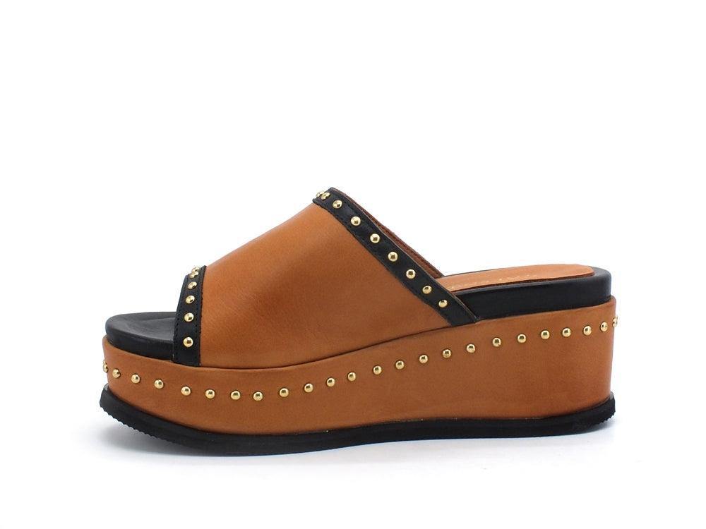 CAFENOIR Ciabatta Platform Fascia Borchie Cuoio HH1360 - Sandrini Calzature e Abbigliamento