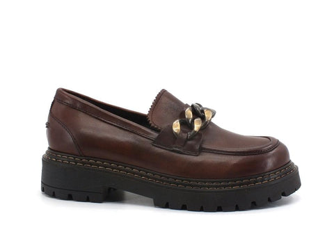 CAFENOIR Mocassino Pelle Platform Catena Tabacco FM1220 - Sandrini Calzature e Abbigliamento