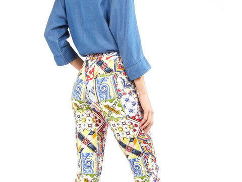 CAFENOIR Pantalone Sigaretta Fantasia Floreale Maiolica JP0032 - Sandrini Calzature e Abbigliamento