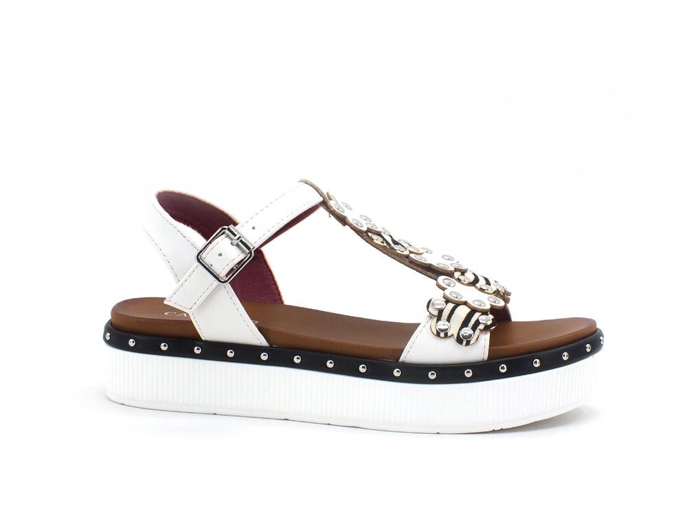 CAFENOIR Sandalo Fiori Borchie Bianco Nero GC9330 - Sandrini Calzature e Abbigliamento