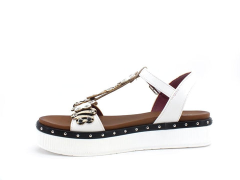 CAFENOIR Sandalo Fiori Borchie Bianco Nero GC9330 - Sandrini Calzature e Abbigliamento