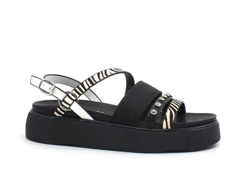 CAFENOIR Sandalo Platform Listini Pietre Animalier Nero Bianco HL9370 - Sandrini Calzature e Abbigliamento