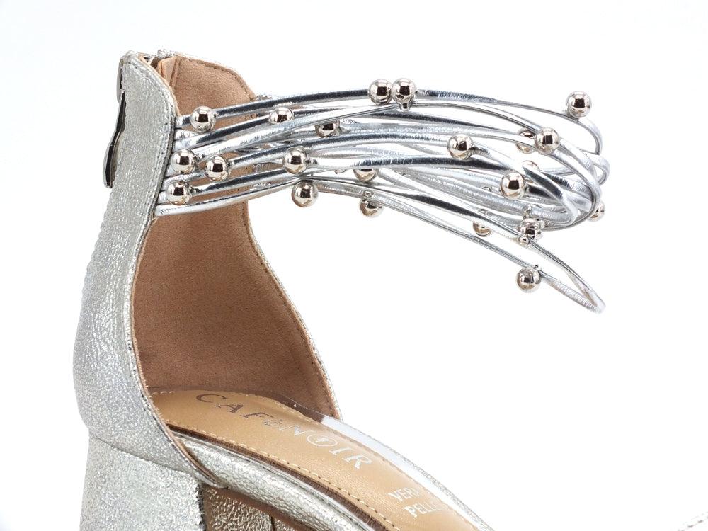 CAFENOIR Sandalo Tacco Laminato Argento LB9170 - Sandrini Calzature e Abbigliamento