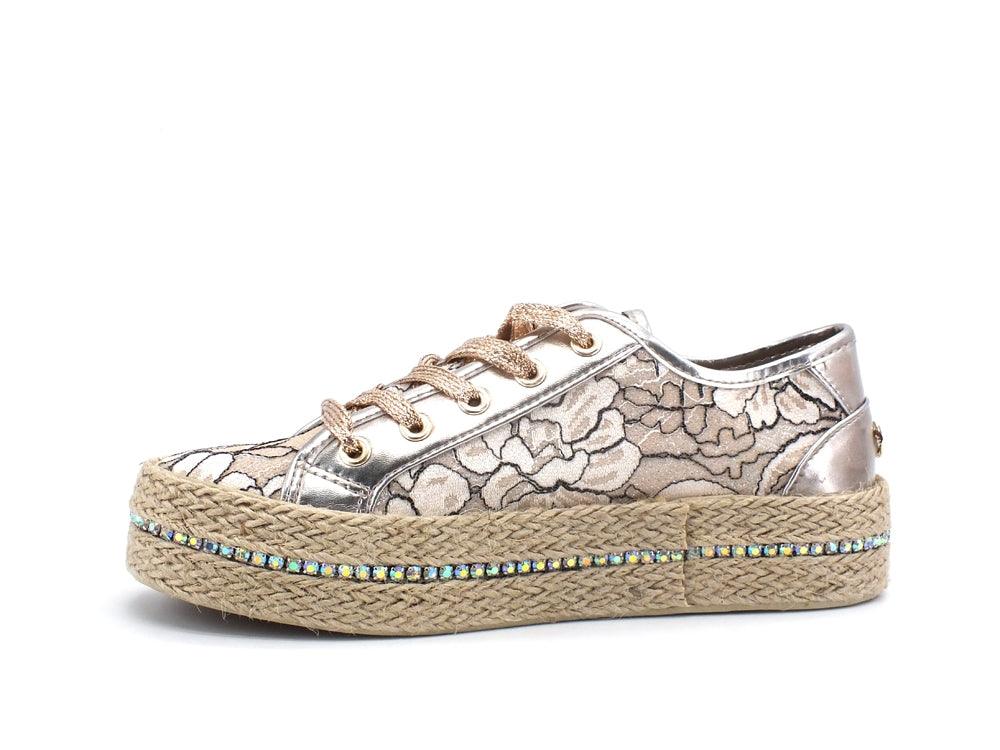 CAFENOIR Sneaker Fascia Corda Pizzo Glitter Cipria DG9520 - Sandrini Calzature e Abbigliamento