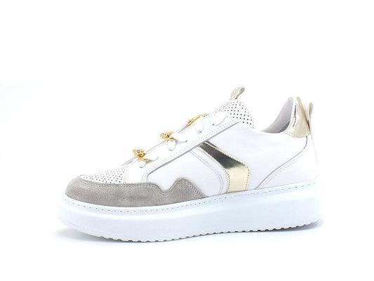 CAFENOIR Sneaker Platform Metal Bianco Oro DE1520 - Sandrini Calzature e Abbigliamento